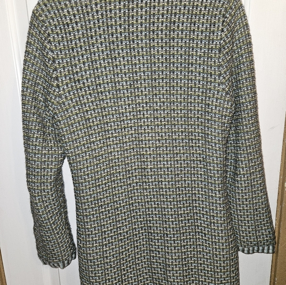 Y2K Sigrid Olsen Green and BlueHerringbone Knit coat with Crochet flowers - Picture 4 of 6